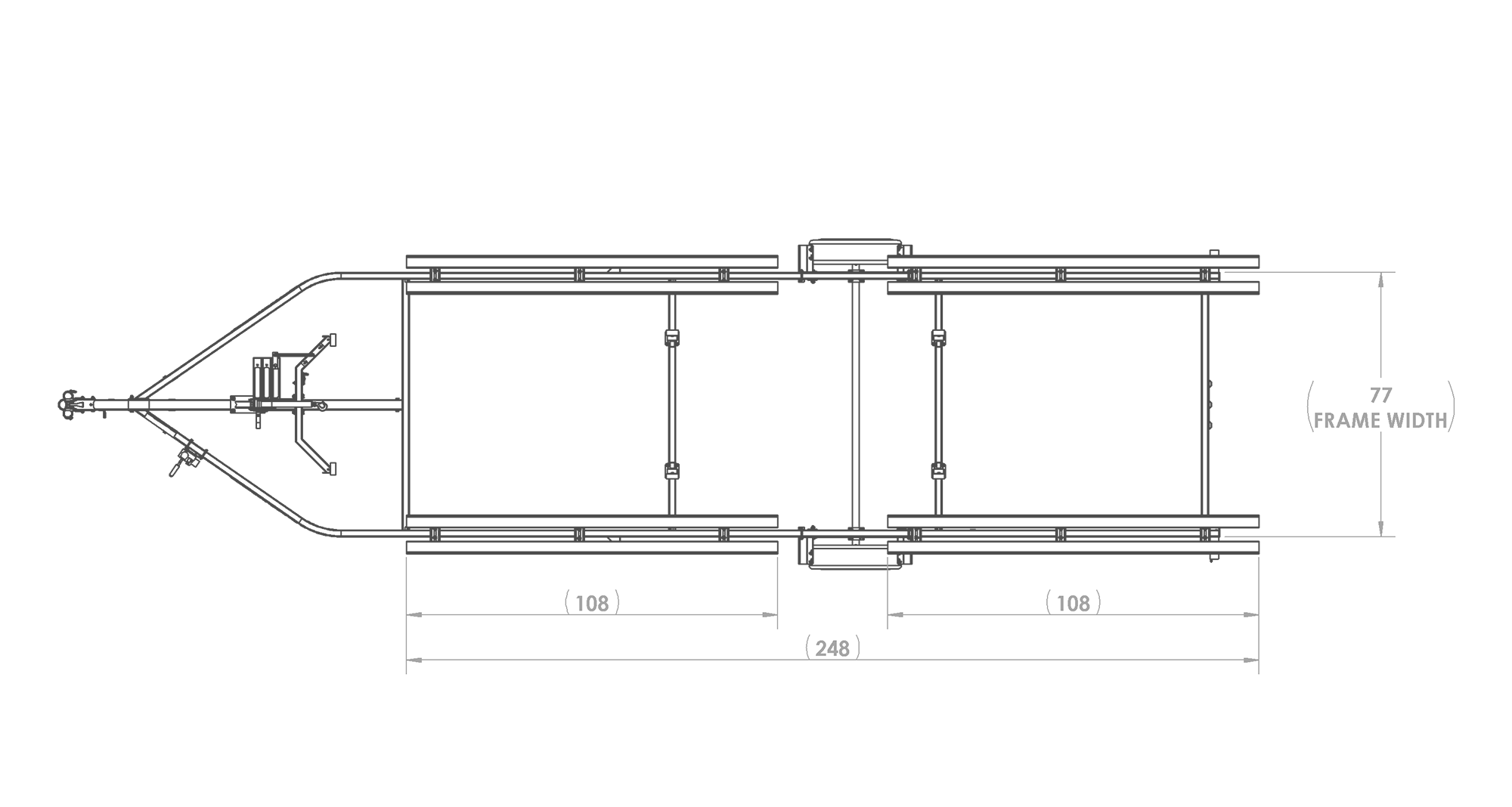 Karavan Trailer's Single Axel Large Pontoon Trailer, model number KDP-2225, Top View Measurement