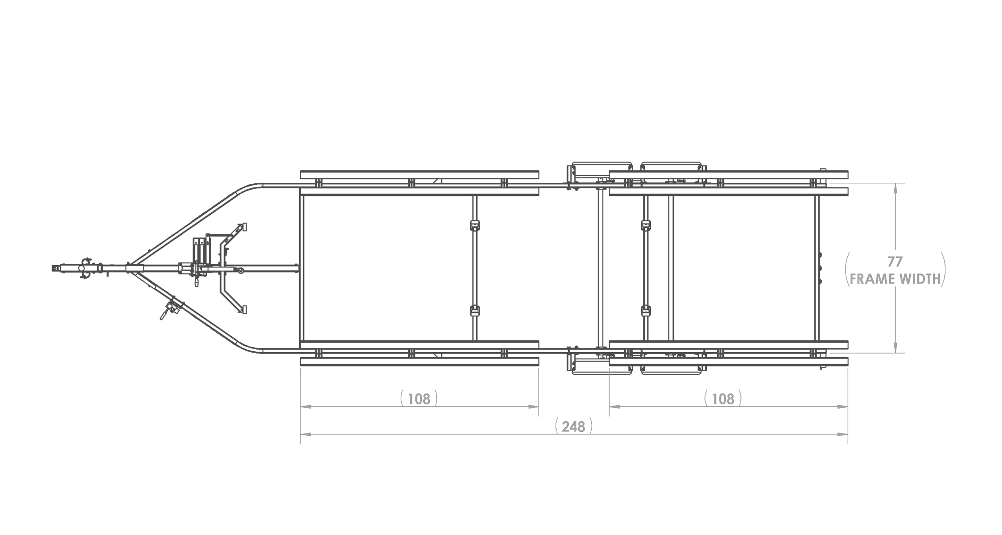 Karavan Trailer's Tandem Axel Large Pontoon Trailer, model number KDPT-2225, Top View Measurements