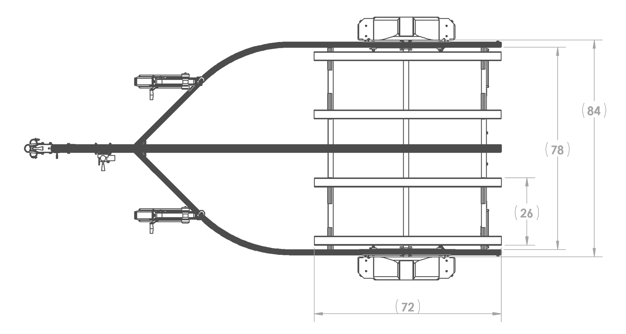 Karavan Trailer's Double Watercraft Aluminum Trailer w/Step Fender, model number WCA-2600-82, Top View Measurement