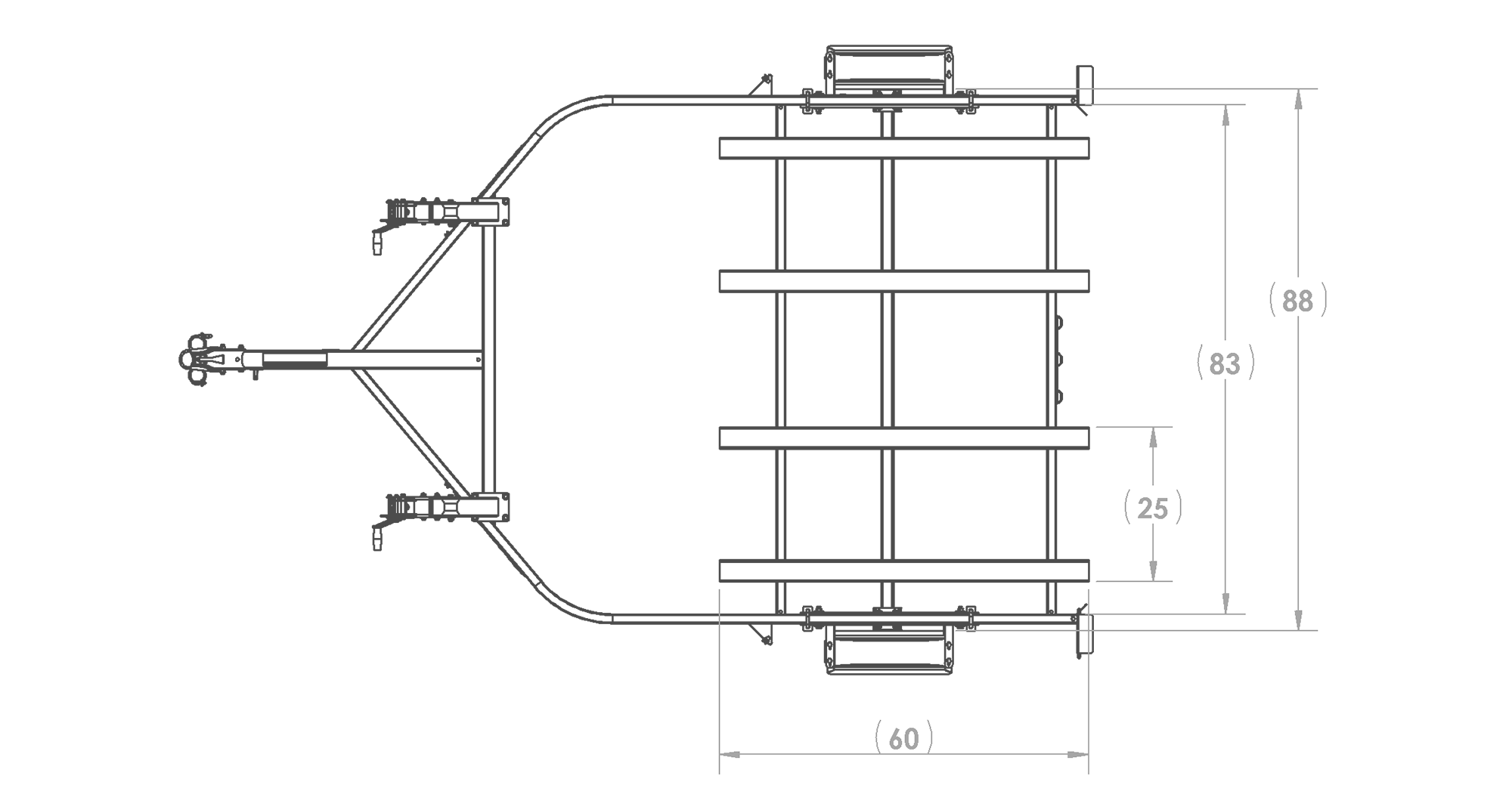 Karavan Trailer's Double Watercraft Steel Trailer, model number WC-1250-86, Top View Measurement