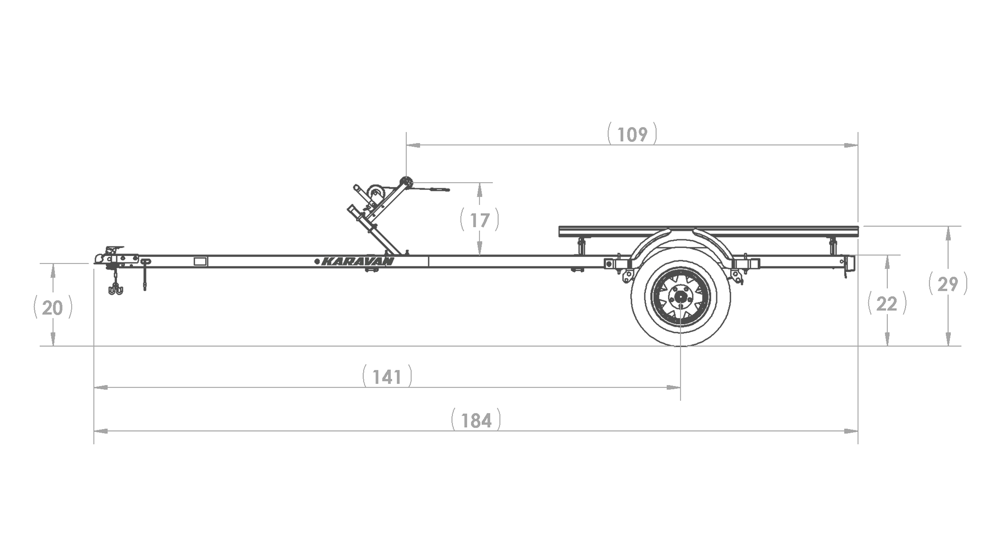 Karavan Trailer's Double Watercraft Steel Trailer w/Step Fender, model number WC-2200-84-S, Side View Measurement