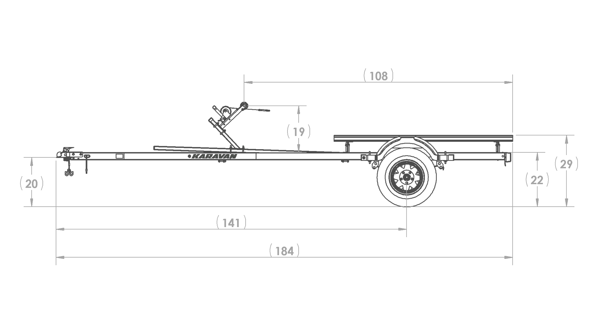 Karavan Trailer's Heavy Duty Double Watercraft Steel Trailer w/Step Fender, model number WC-2450-84-L, Side View Measurement