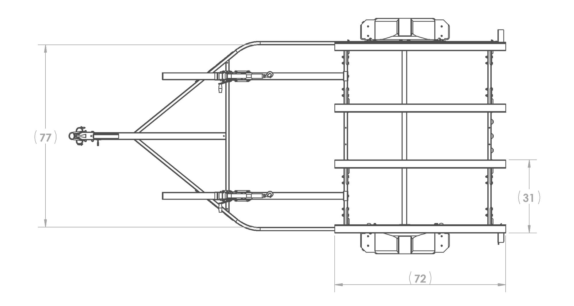 Karavan Trailer's Heavy Duty Double Watercraft Steel Trailer w/Step Fender, model number WC-2450-84-L, Top View Measurement
