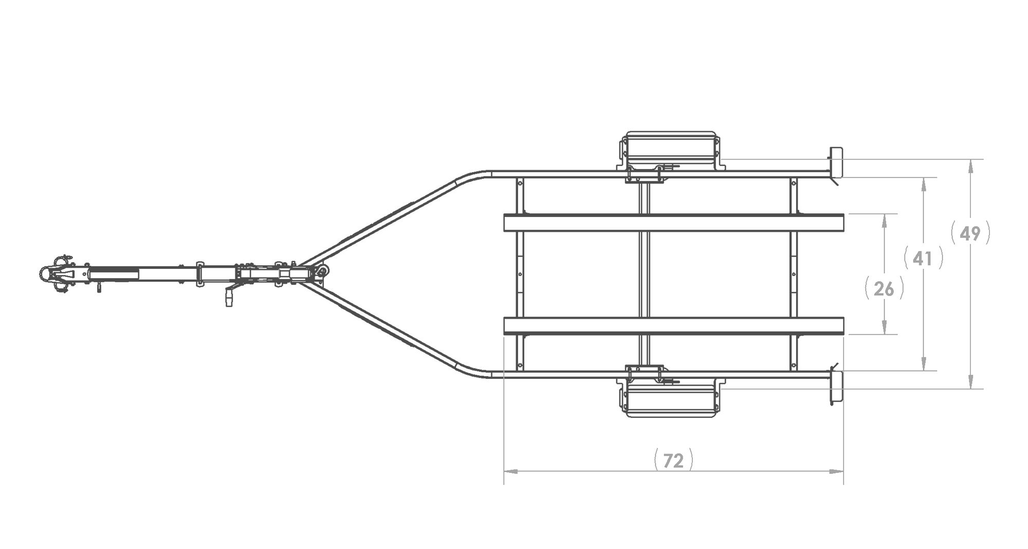 Karavan Trailer's Single Watercraft Low Profile Steel Trailer, model number WCE-1250-46-L, Top View Measurement