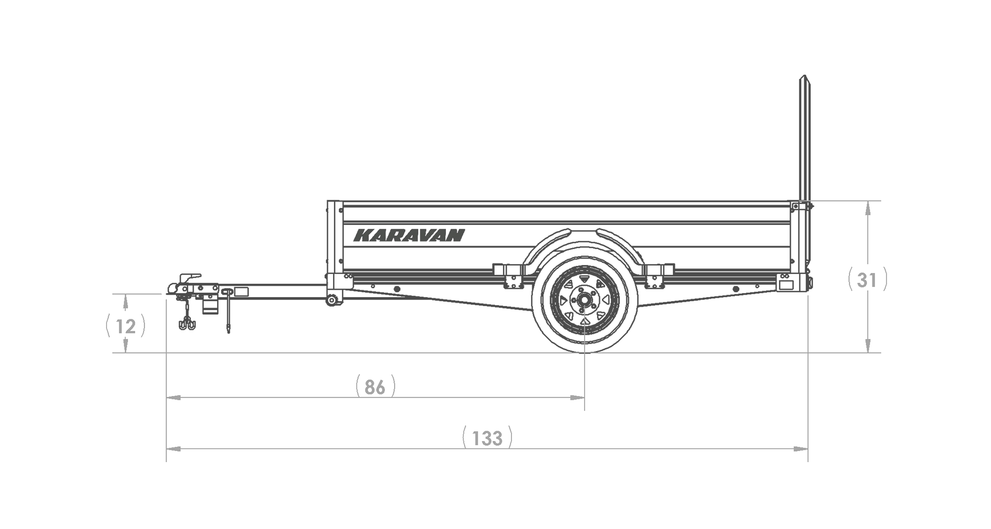 Karavan Trailer's 4.5x8Ft. Anodized Aluminum Utility Trailer, Side View Measurements
