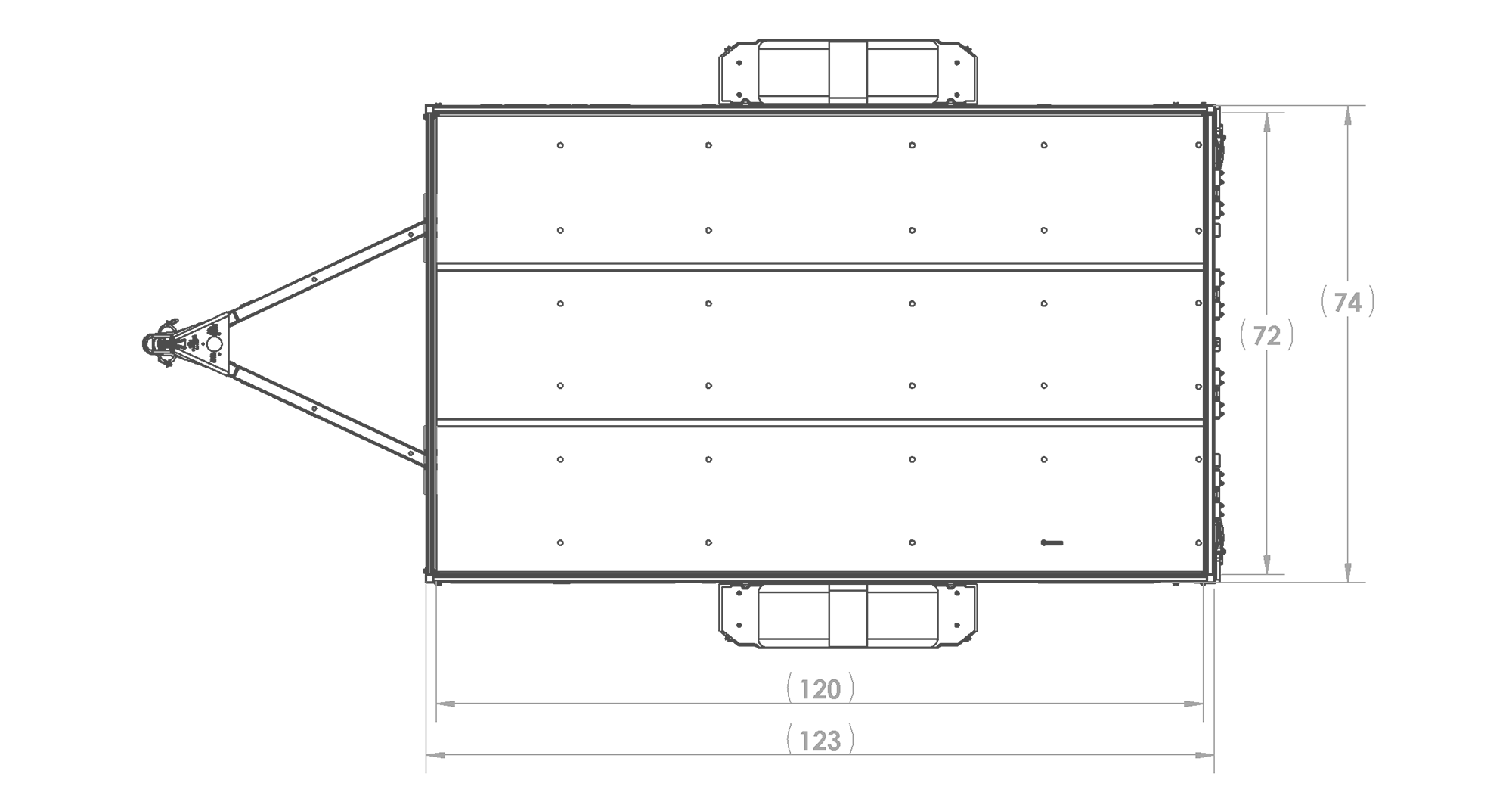 Karavan Trailer's 6x10ft. Aluminum Utility Trailer, Top View Measurements