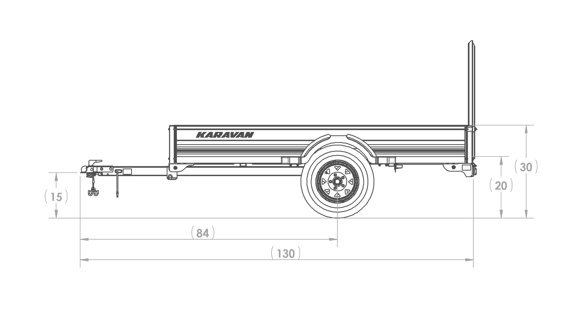 Karavan Trailer's 4.5x8ft. Aluminum Utility Trailer, Side View Measurements