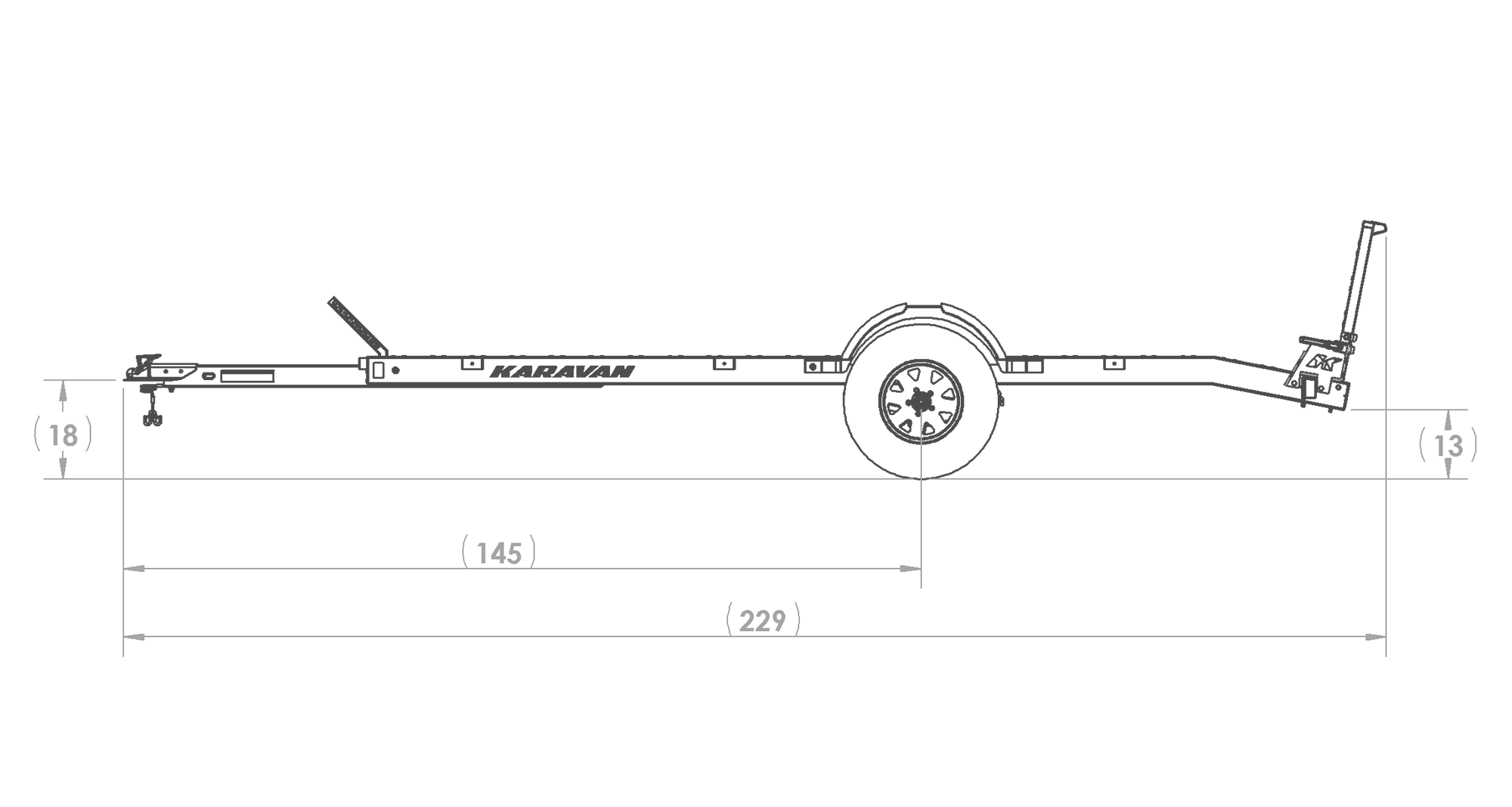 Karavan Trailer's 6.5x14ft. Floor Utility Trailer, Side View Measurement