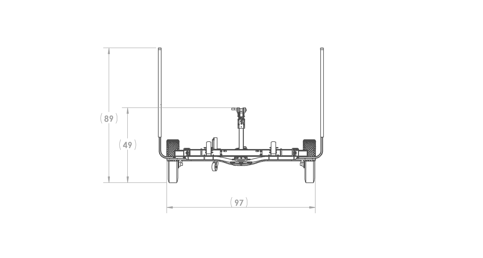 Karavan Trailer's Single Axel Aluminum 2450# Bunk Trailer, model number SL-2450-74, Front View Measurements