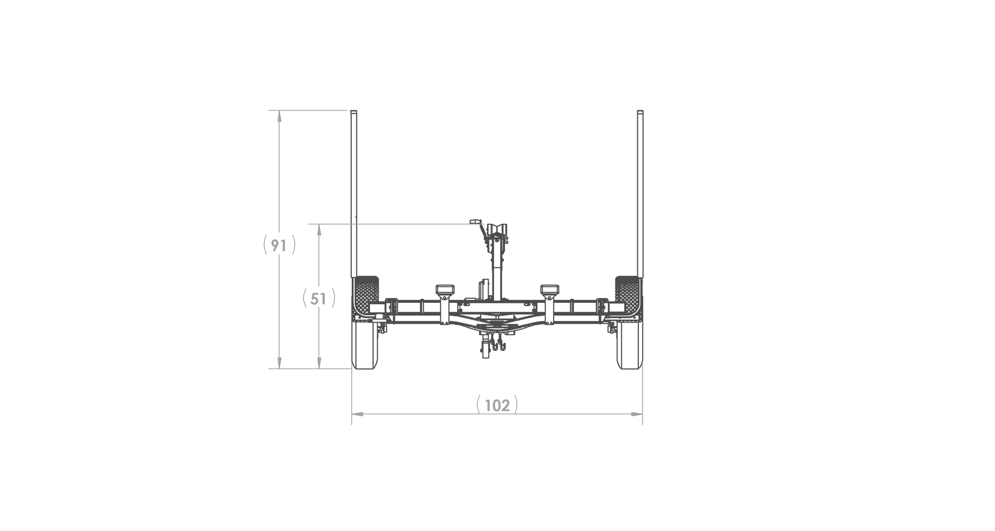 Karavan Trailer's Single Axel Aluminum 4100# Bunk Trailer, model number SL-4100-78, Front View Measurements