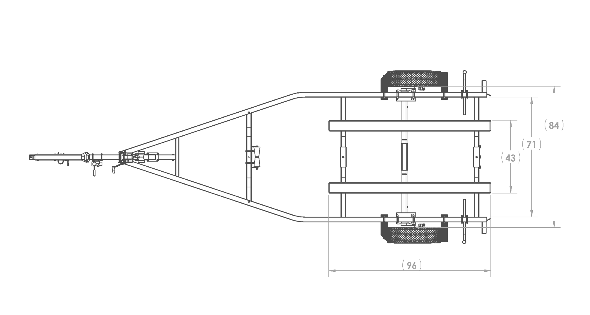 Karavan Trailer's Single Axel Aluminum 4100# Bunk Trailer, model number SL-4100-78, Top View Measurements