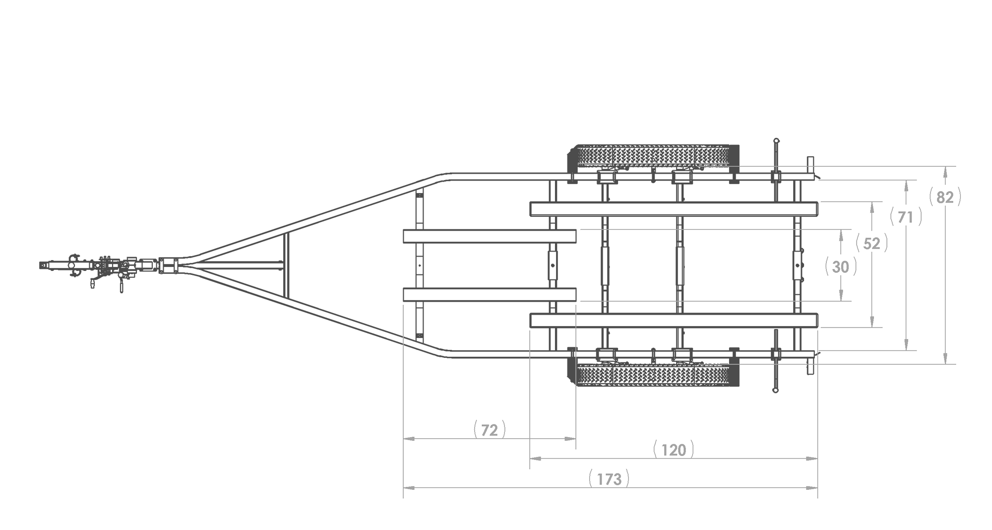 Karavan Trailer's Tandem Axel Aluminum 5800# Bunk Trailer, model number SLT-5800-78, Top View Measurements