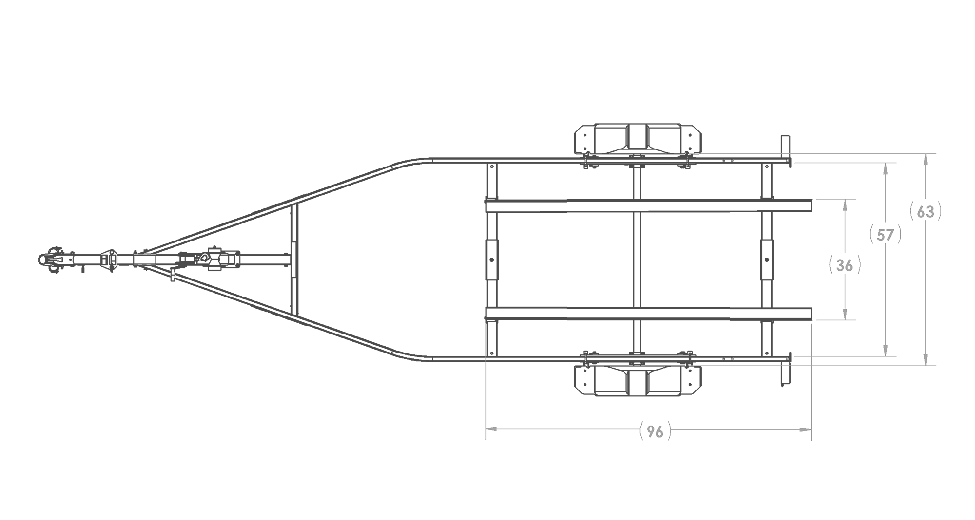 Karavan Trailer's Single Axel 1800# Custom Bunk Trailer, model number KCB-1800-60, Top View Measurements