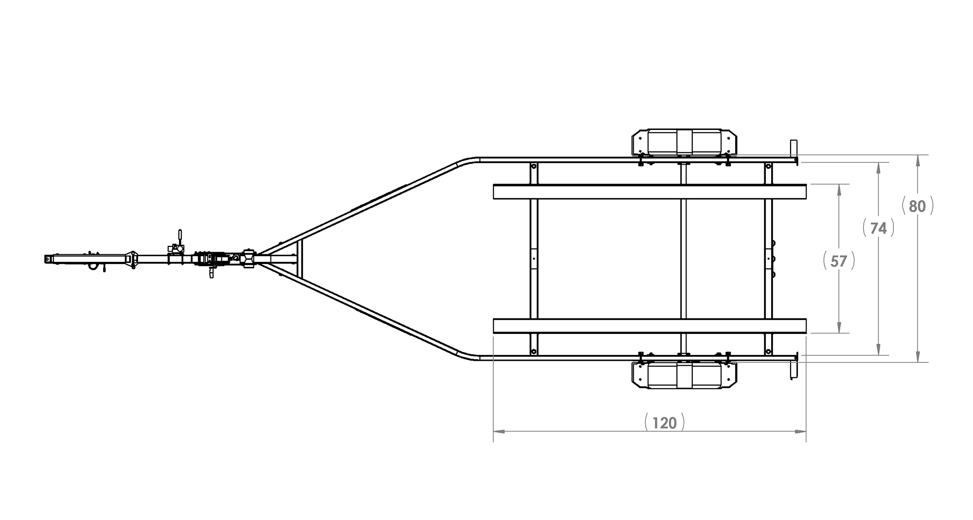 Karavan Trailer's Single Axel 3100# Custom Bunk Trailer, model number KCB-3100-78, Top View Measurements