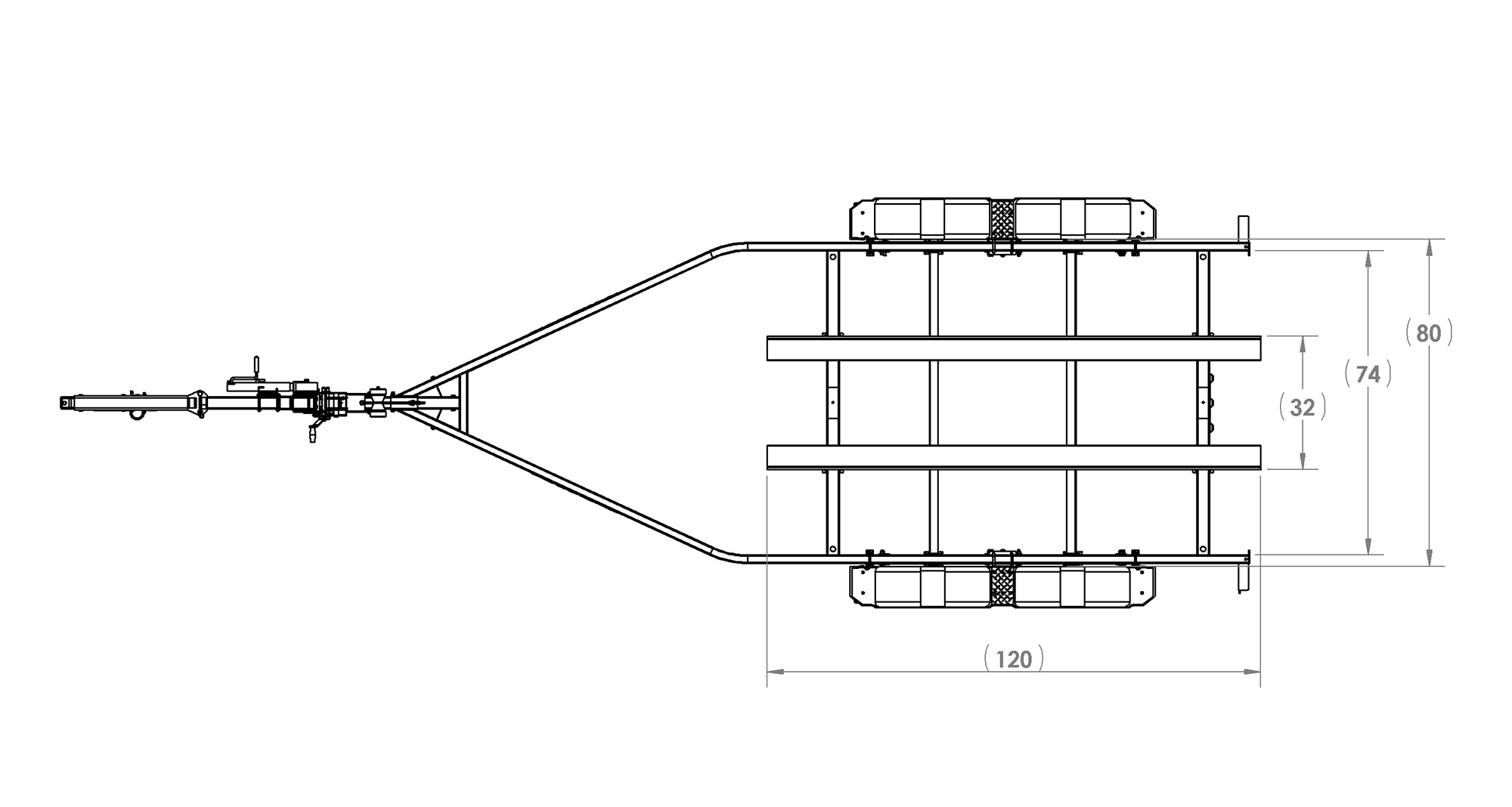 Karavan Trailer's Tandem Axel 4800# Custom Bunk Trailer, model number KCBT-4800-78, Top View Measuremets