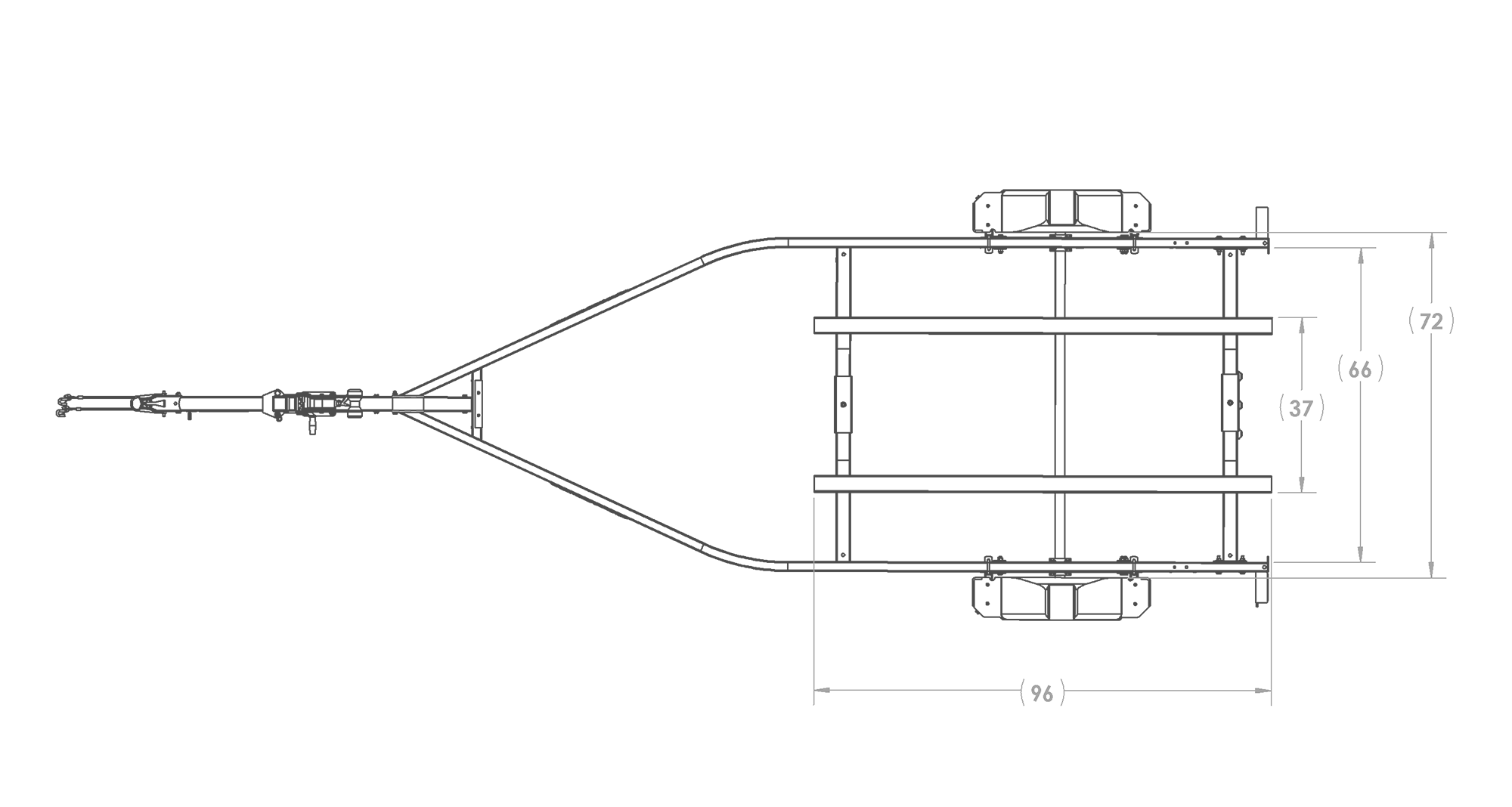 Karavan Trailer's Single Axel 1800# Bunk Trailer, model number KKB-1800-70, Top View Measurements