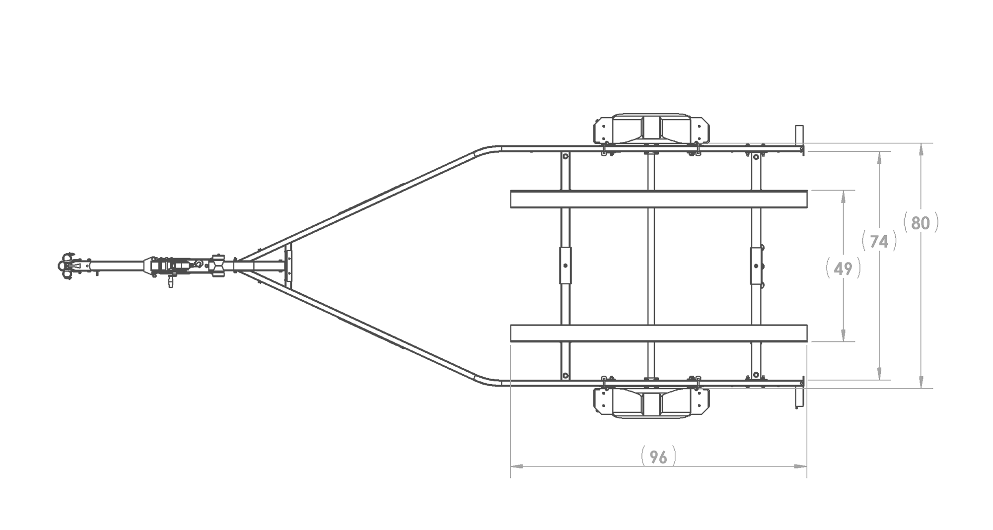 Karavan Trailer's Single Axel 2400# Bunk Trailer, model number KKB-2400-78, Top View Measurements