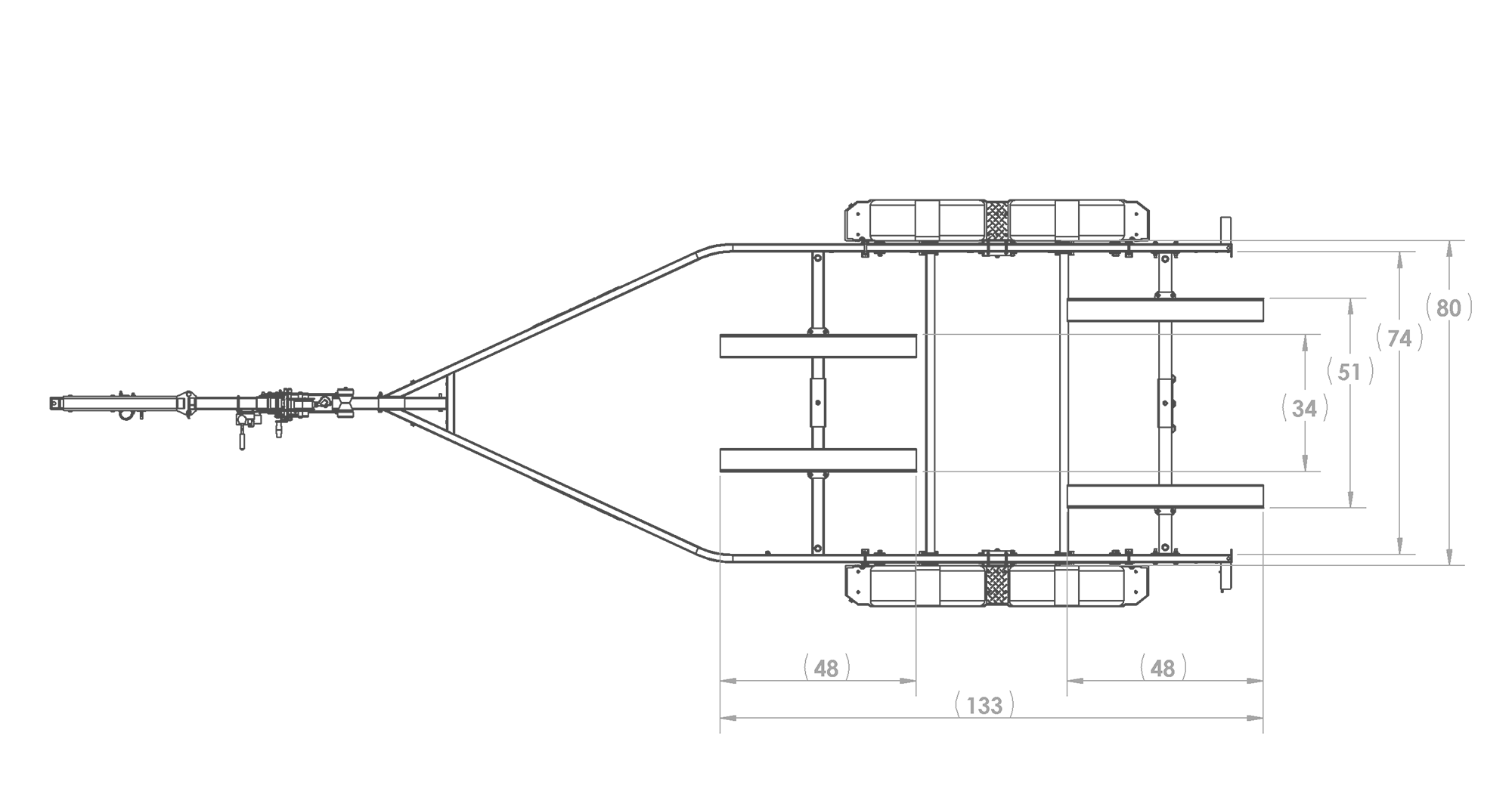 Karavan Trailer's Tandem Axel 4800# Bunk Trailer, model number KKBT-4800-78, Top View Measurement