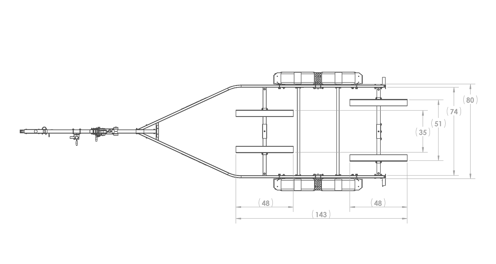 Karavan Trailer's Tandem Axel 5400# Bunk Trailer, model number KKBT-5400-78, Top View Measurement