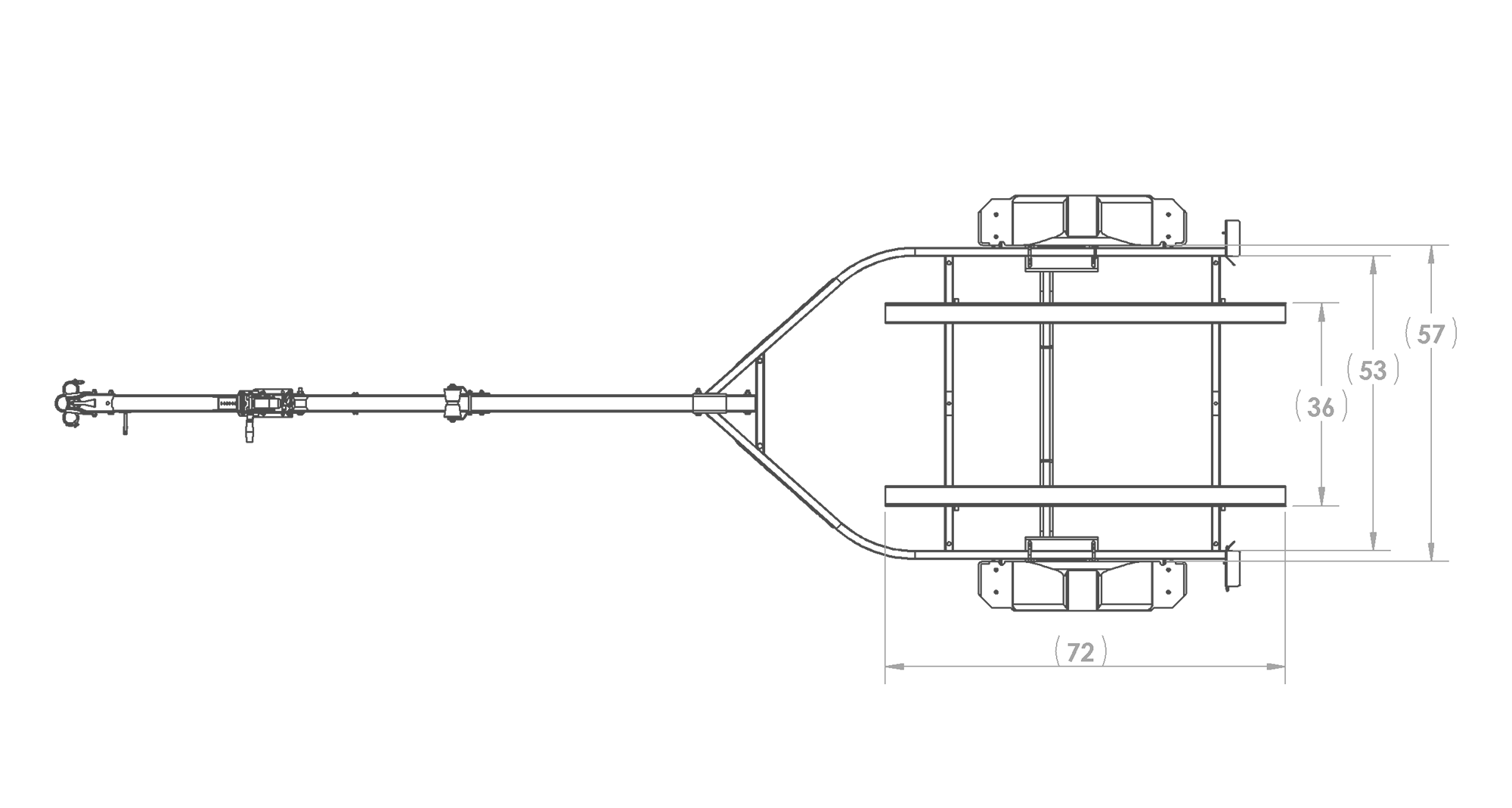 Karavan Trailer's Single Axel 1250# Wide Bunk Trailer, model number KB-1250-56, Top View Measurements