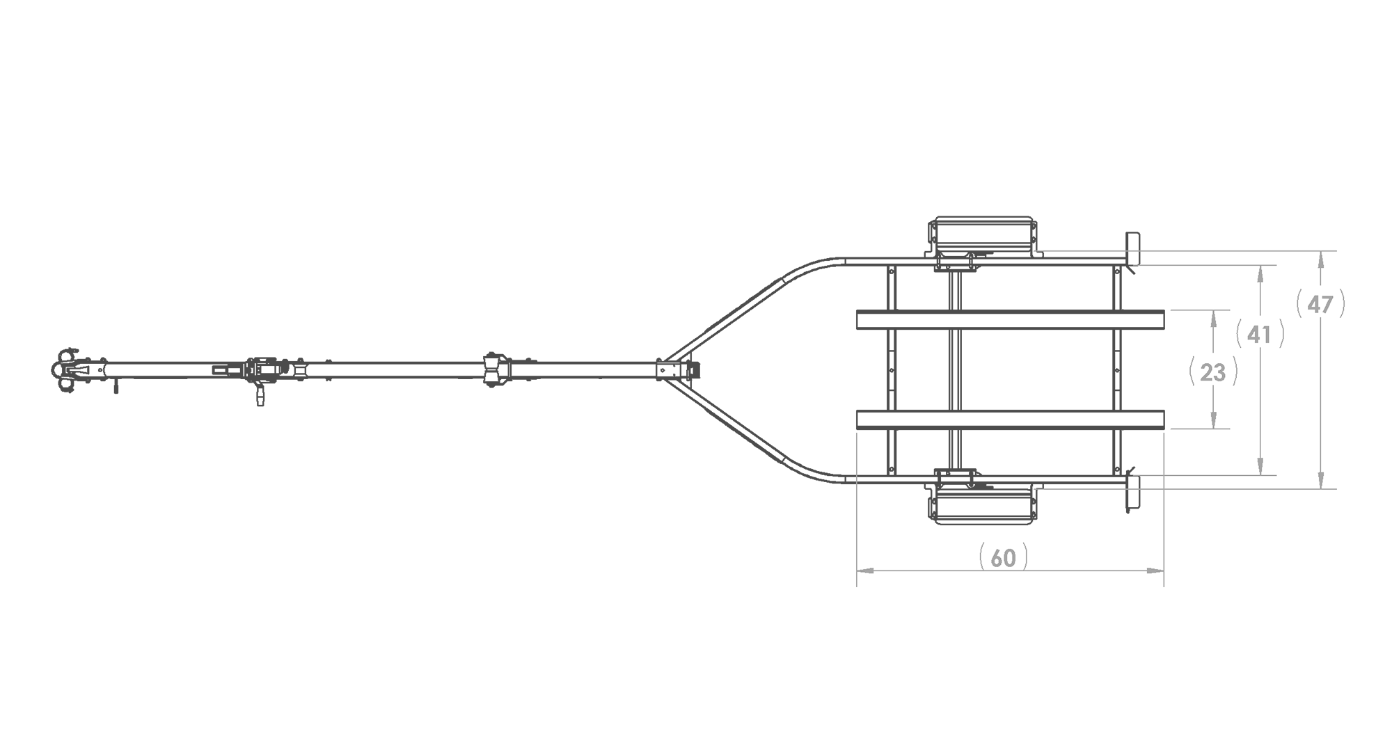 Karavan Trailer's Single Axel 1250# Bunk Trailer, model number KBE-1250-46, Top View Measurements