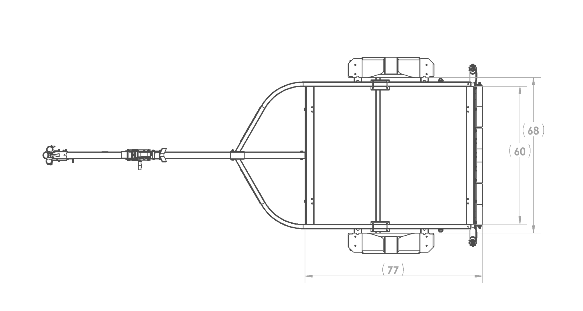 Karavan Trailer's Single Axel 1500# Drift Boat Trailer, model number KDB-1500-71, Top View Measurement