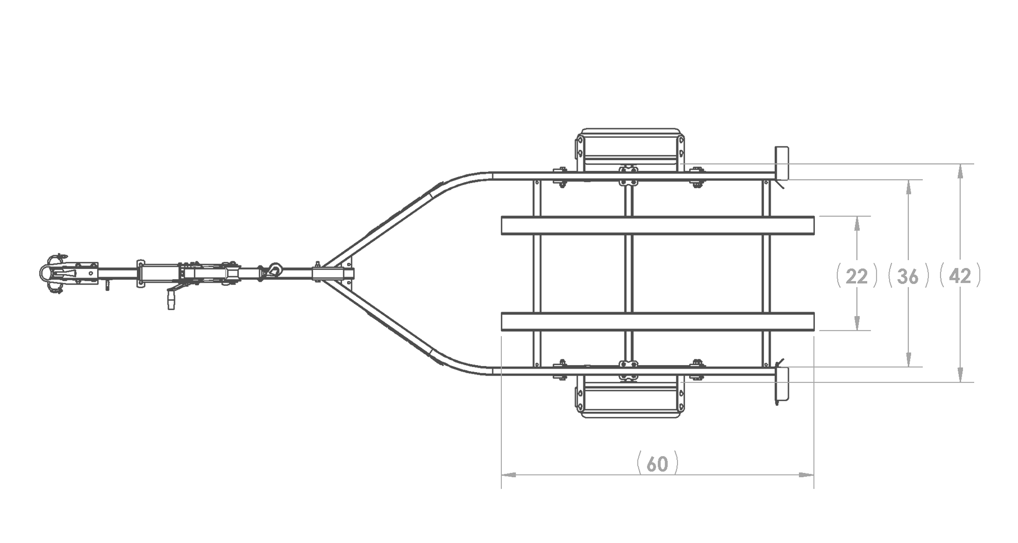 Karavan Trailer's Single Watercraft Steel Trailer, model number WCE-1250-40, Top View Measurement